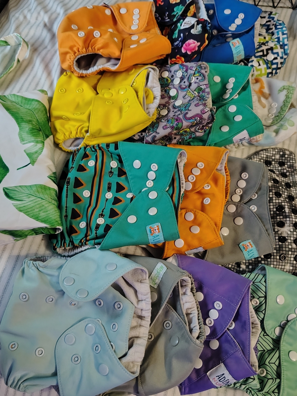 Reusable Pocket Cloth Diaper - Teal, Orange, Yellow, Purple, Gray, Light Blue